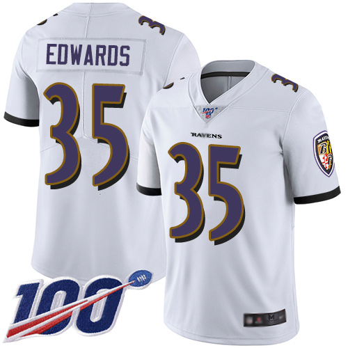 Baltimore Ravens Limited White Men Gus Edwards Road Jersey NFL Football #35 100th Season Vapor Untouchable
